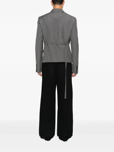 Ann Demeulemeester Reinier Pinstripe Ribbon Jacket In Gray