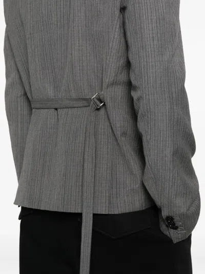 Ann Demeulemeester Reinier Pinstripe Ribbon Jacket In Gray