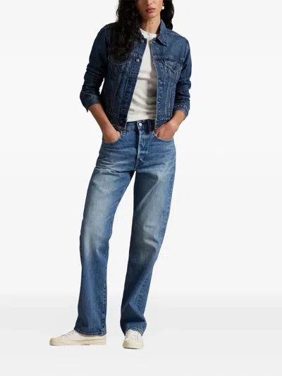 Polo Ralph Lauren Blue Cotton Faded Denim Jacket In Dark Blue