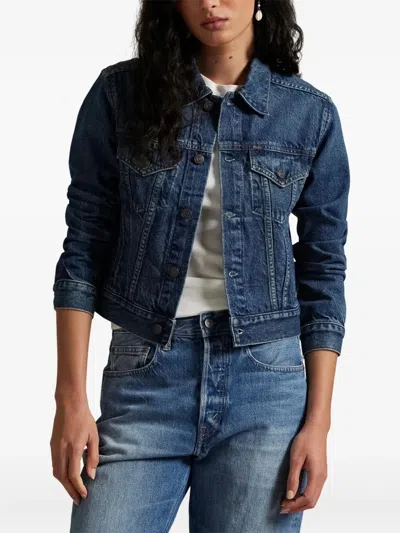 Polo Ralph Lauren Blue Cotton Faded Denim Jacket In Dark Blue