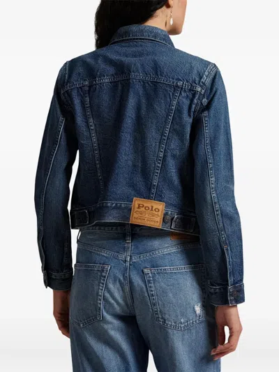 Polo Ralph Lauren Blue Cotton Faded Denim Jacket In Dark Blue