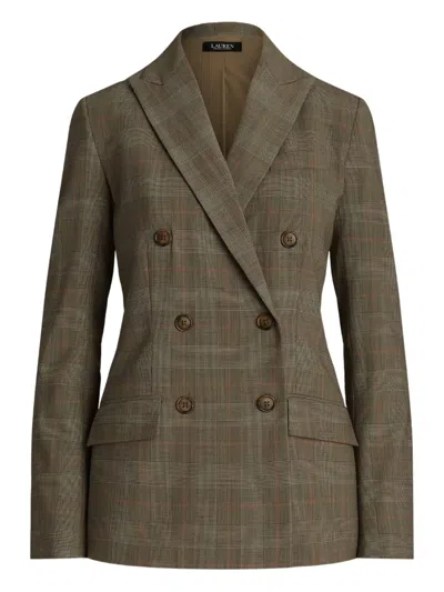 Ralph Lauren Double-breasted Checked Jacket In Brown