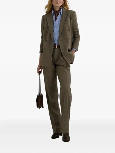 Ralph Lauren Double-breasted Checked Jacket In Brown