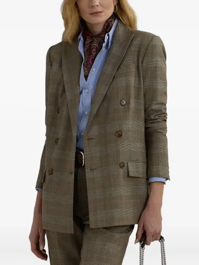 Ralph Lauren Double-breasted Checked Jacket In Brown