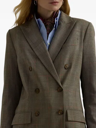 Ralph Lauren Double-breasted Checked Jacket In Brown
