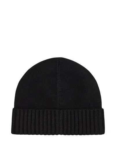 Ralph Lauren Ribbed Button Beanie Hat In Black