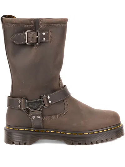 Dr. Martens Buckle-strap Biker Boots In Brown
