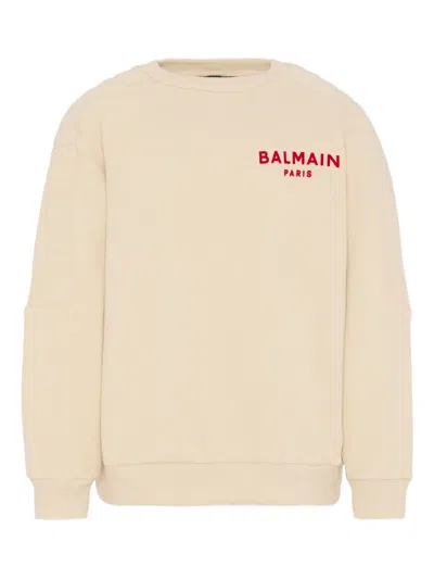 Balmain Beige Sweatshirt For Kids With Logo In Neutral