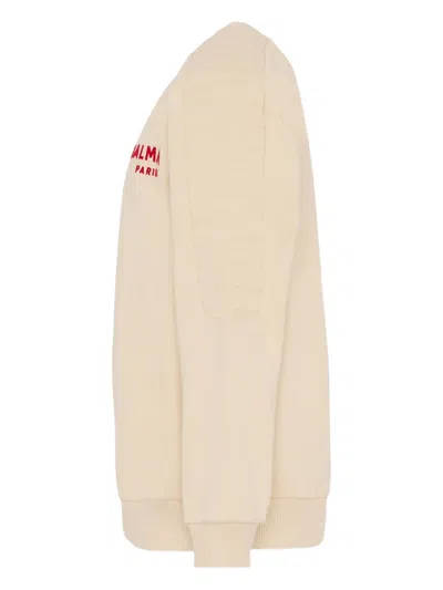 Balmain Beige Sweatshirt For Kids With Logo In Neutral