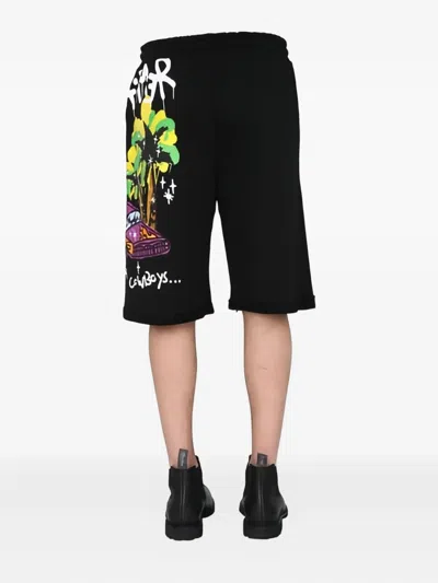 Disclaimer Graphic-print Bermuda Shorts In Black