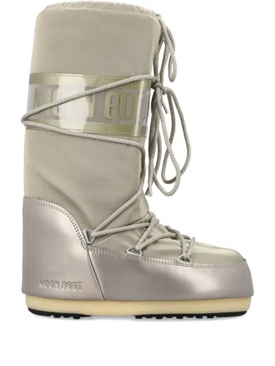 Moon Boot Moonboot Metallic Boots With Lace-up Design In Silver