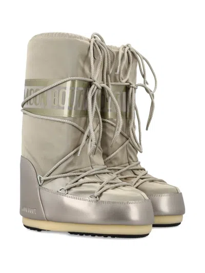 Moon Boot Moonboot Metallic Boots With Lace-up Design In Silver