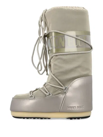 Moon Boot Moonboot Metallic Boots With Lace-up Design In Silver