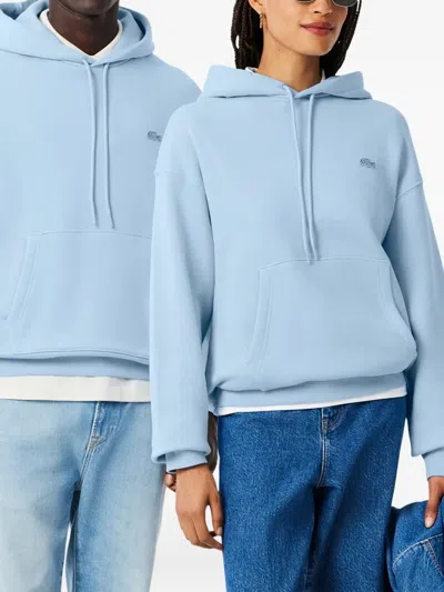Lacoste Logo-patch Hoodie In Blue