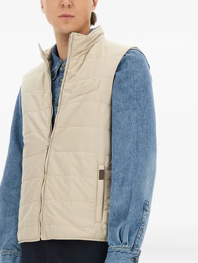 Fay Quilted Vest With High Collar And Padded Texture In Neutral