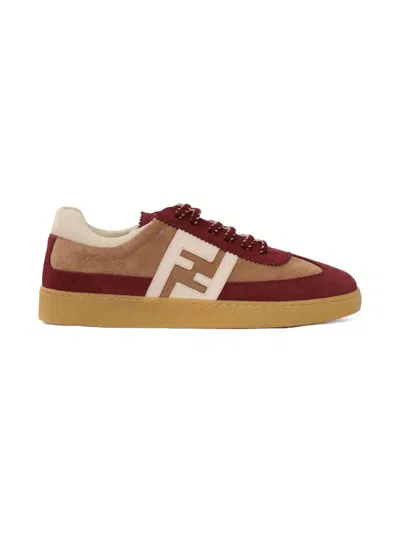 Fendi Logo-detail Suede Trainers In Red