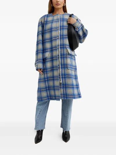 Isabel Marant Plaid-pattern Wool Coat In Blue