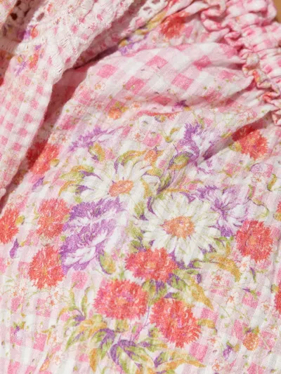 Loveshackfancy Checked-pattern Flower-embellishment Blouse In Pink
