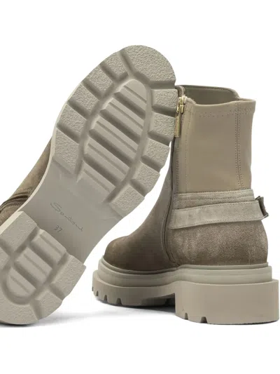 Santoni Buckled-strap Ankle Boots In Neutral