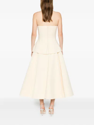 Solace London Ada Strapless Peplum Midi Dress In Neutral