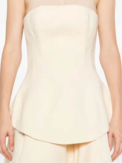 Solace London Ada Strapless Peplum Midi Dress In Neutral