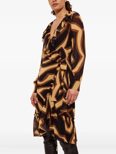 Pucci Labirinto-print Ruffled Dress In Brown