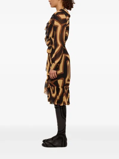 Pucci Labirinto-print Ruffled Dress In Brown