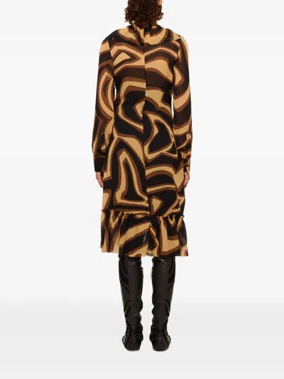 Pucci Labirinto-print Ruffled Dress In Brown