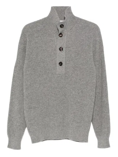 Filippo De Laurentiis Buttoned Funnel-neck Sweater In Gray