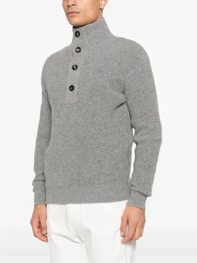 Filippo De Laurentiis Buttoned Funnel-neck Sweater In Gray
