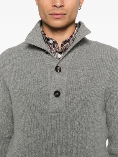 Filippo De Laurentiis Buttoned Funnel-neck Sweater In Gray