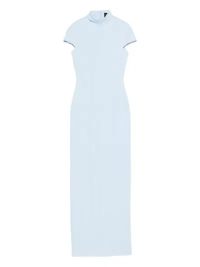 Solace London Lang Mock-neck Maxi Dress In Blue