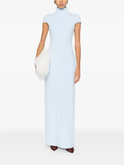 Solace London Lang Mock-neck Maxi Dress In Blue