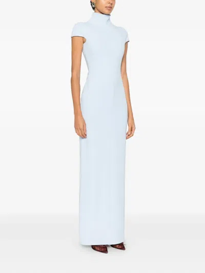 Solace London Lang Mock-neck Maxi Dress In Blue