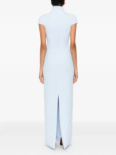 Solace London Lang Mock-neck Maxi Dress In Blue