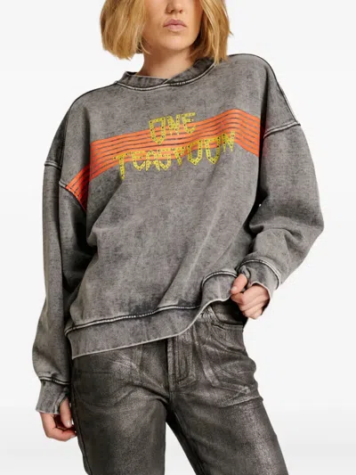 One Teaspoon Studded-logo Sweatshirt In Gray