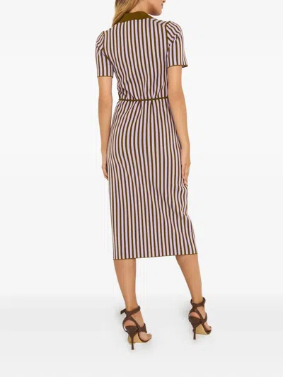 Tory Burch Striped Collared Midi Dress In Brown