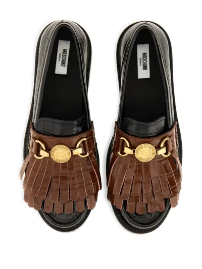 Moschino Moccasin With Bangs And Coin In Black