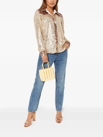 One Teaspoon Sequin-embellished Button Shirt In Brown