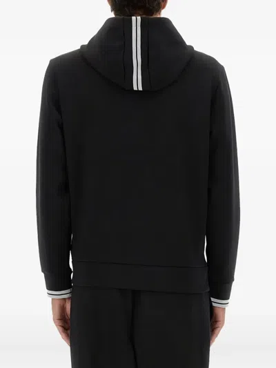 Hugo Boss Cotton Zip-up Hoodie With Stripe Details In Black
