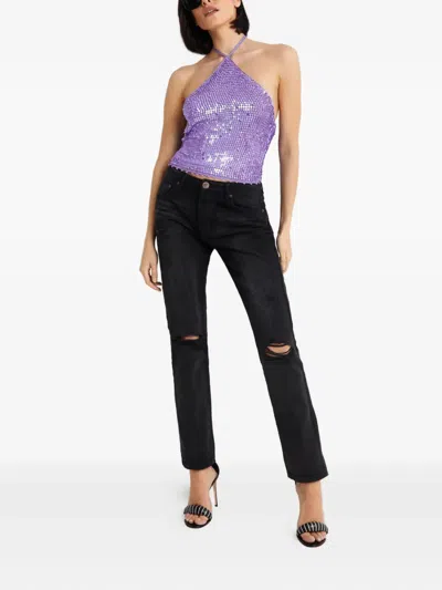Retroféte Sequin Halterneck Top In Purple