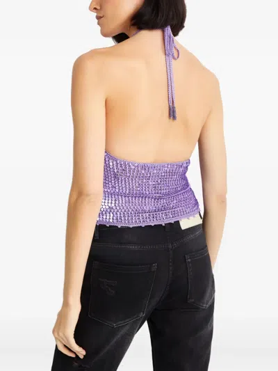 Retroféte Sequin Halterneck Top In Purple