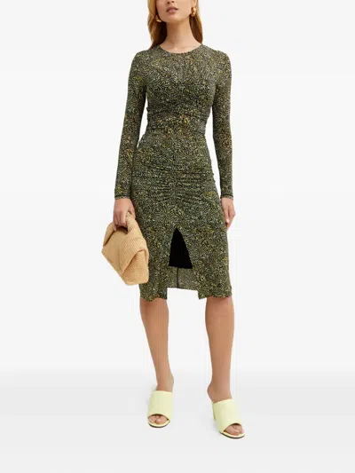 Isabel Marant Ruched-front Patterned Midi Skirt In Brown