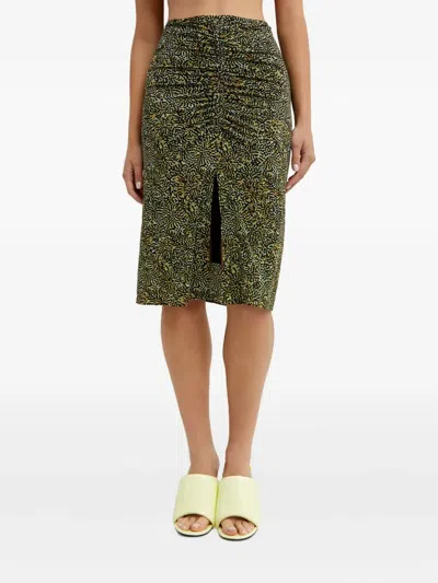 Isabel Marant Ruched-front Patterned Midi Skirt In Brown