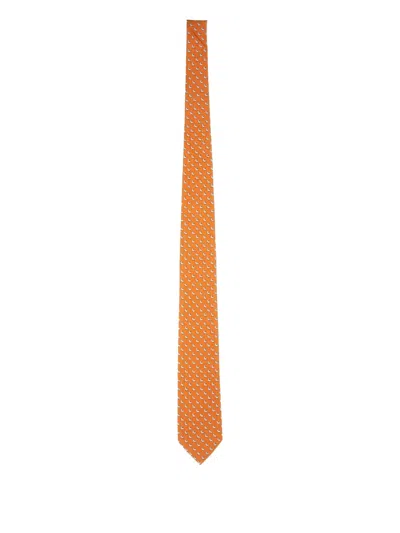 Ferragamo Men Seal Print Tie In Orange