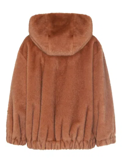 Antonelli Long-sleeved Hooded Fur Coat In Brown