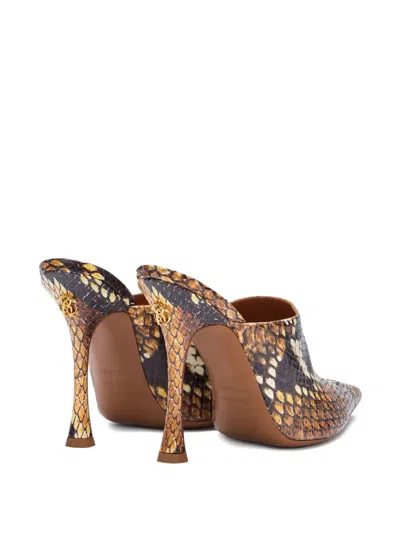 Roberto Cavalli Python-print Heeled Mules In Brown