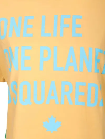 Dsquared2 Maple-leaf Graphic T-shirt In Yellow