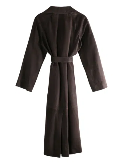 The Row Suede Coat In Brown