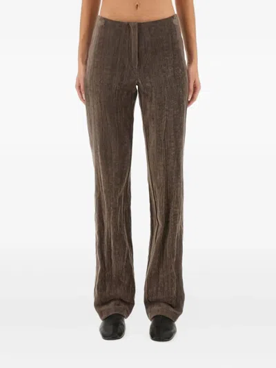 Alysi Velvet "crinkle" Slim Pants In Brown